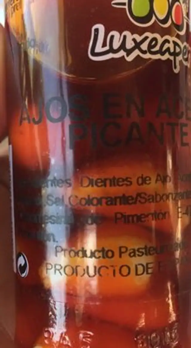 Ajos en aceite picante ingredients label