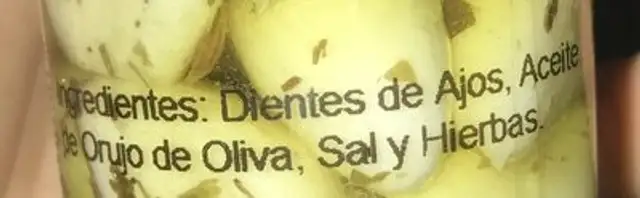 Ajos finas hierbas ingredients label