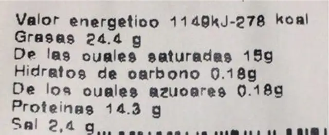 Crema de queso sabor tradicional nutrition facts table