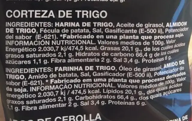 Corteza de trigo nutrition facts table