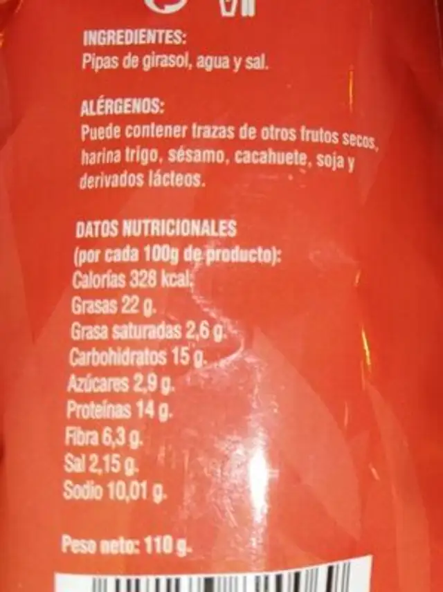 Pipas tueste natural nutrition facts table