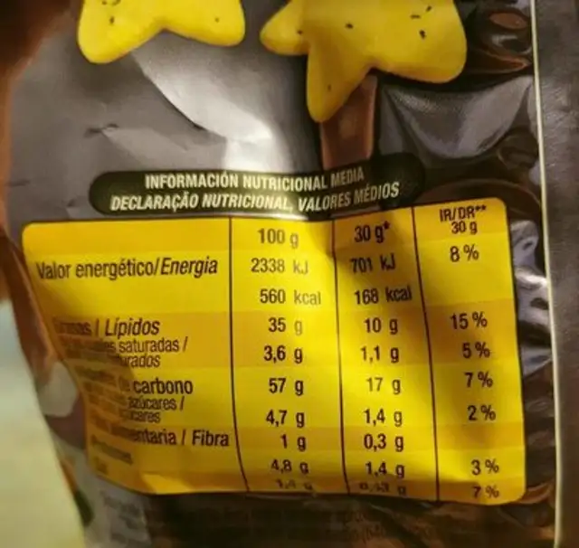 Jumpers - sweet & salt nutrition facts table