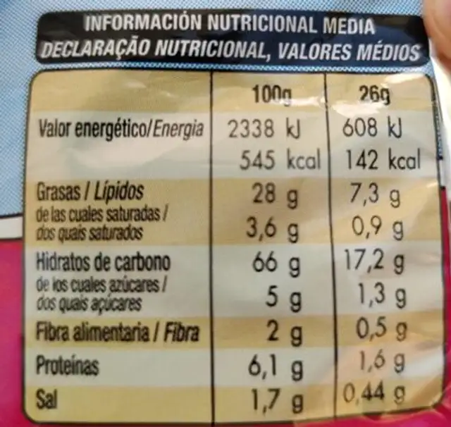 JUMPERS nutrition facts table