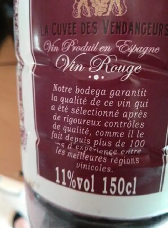 La cuvée des vendangeurs nutrition facts table