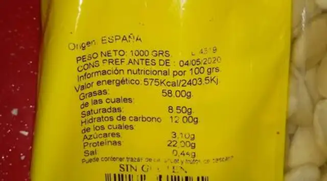 Almendra marcona nutrition facts table