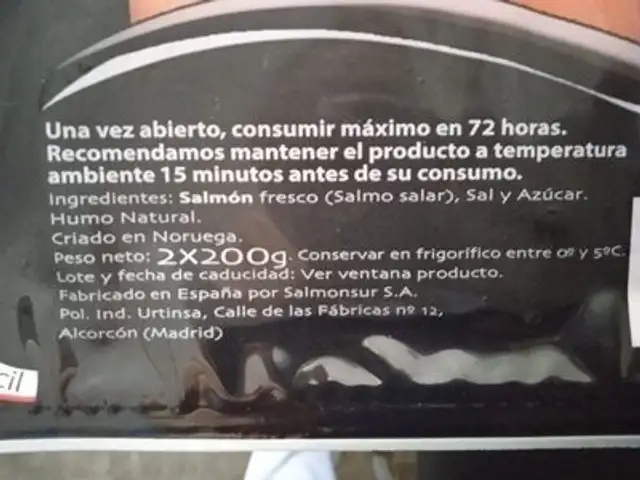Salmón ahumado ingredients label