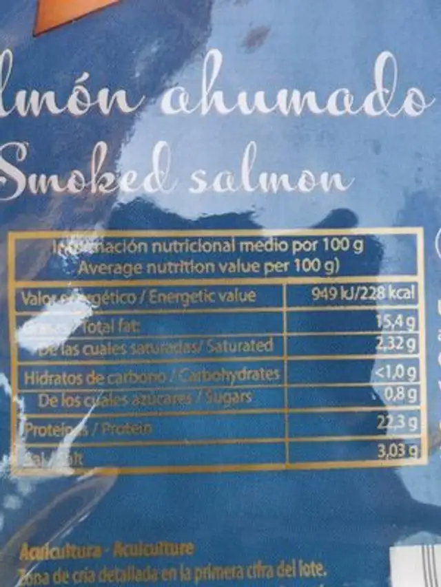 Salmón ahumado nutrition facts table