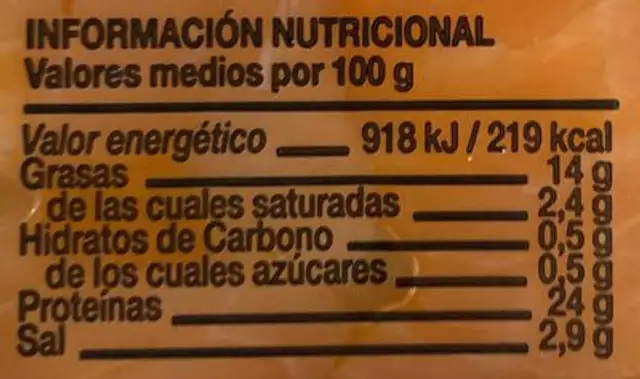 Lomitos de Salmón Ahumado en Tiras nutrition facts table