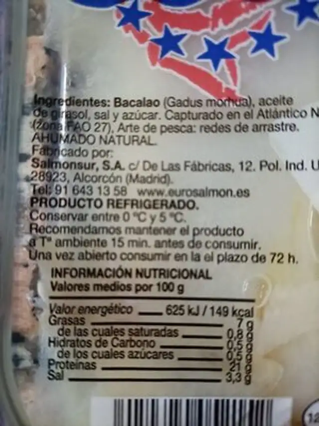 Bacalao Ahumado ingredients label