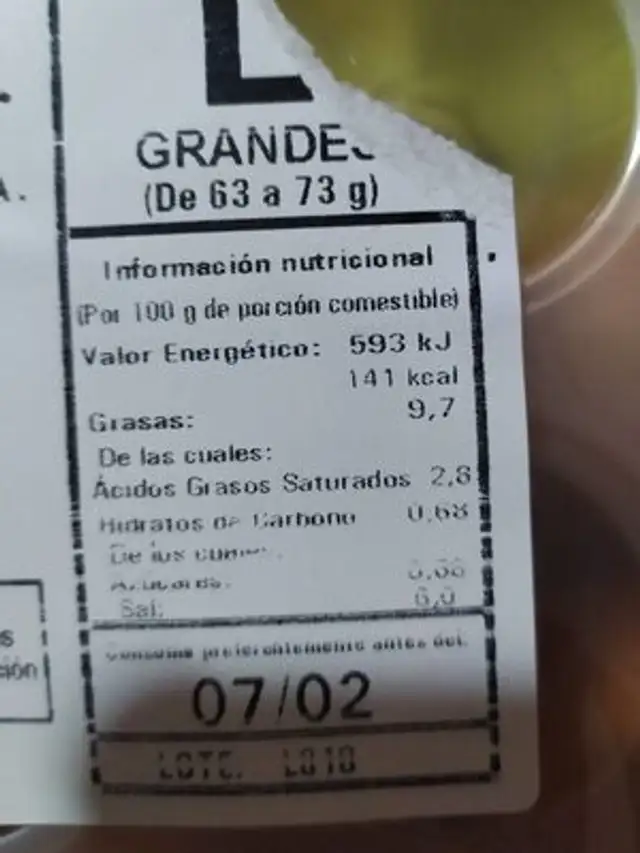 HUEVOS FRESCOS nutrition facts table
