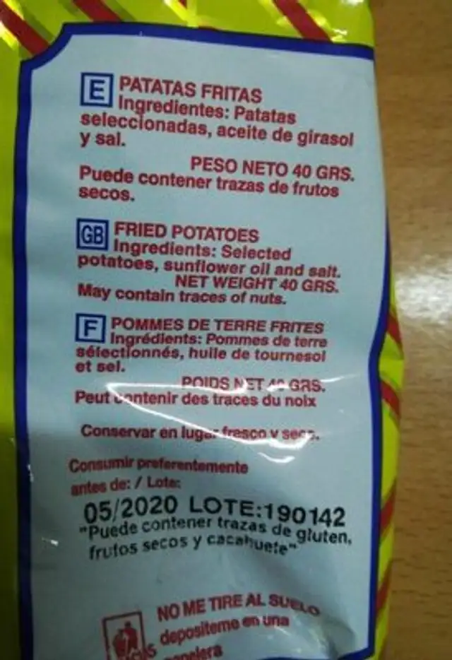 Patatas Fritas nutrition facts table