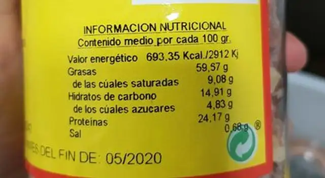 Frutos Secos nutrition facts table
