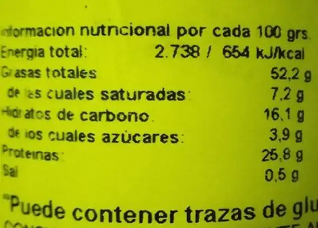 Revuelto frito nutrition facts table