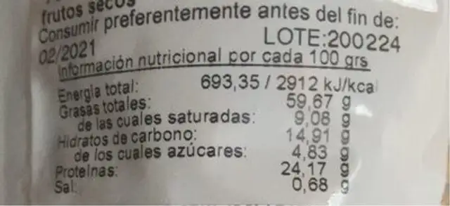Mezcla crujiente nutrition facts table