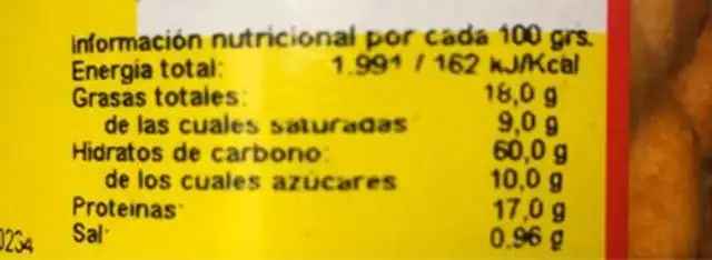Cacahuete barbacoa nutrition facts table