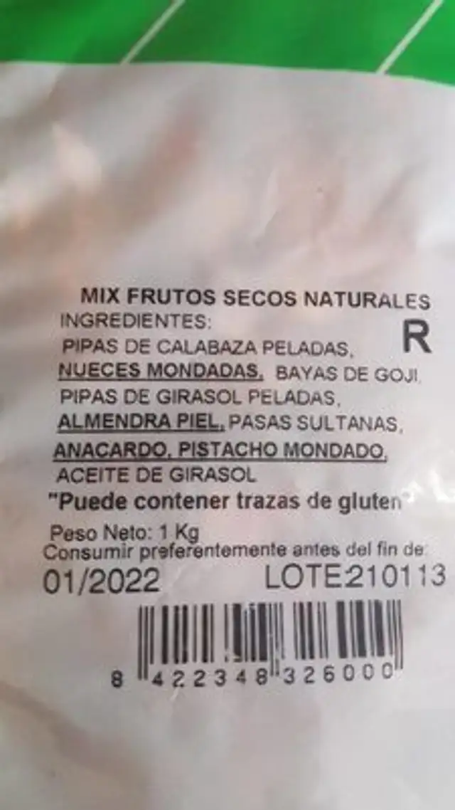 Frutos secos Bedi nutrition facts table
