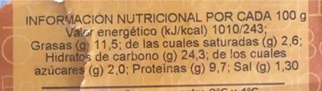 Bandeja Surtido Sandwiches nutrition facts table