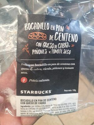Bocadillo en pan de centeno con queso de cabra, piñones y tomate seco front packaging