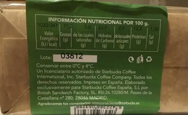 Focaccia de pollo nutrition facts table