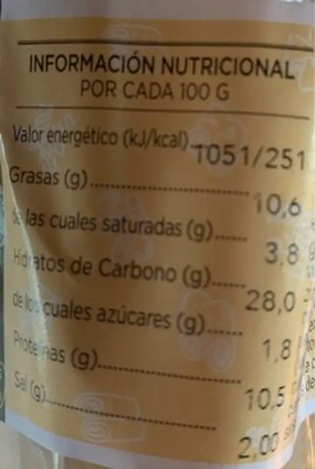 Wrap pollo con mostaza nutrition facts table