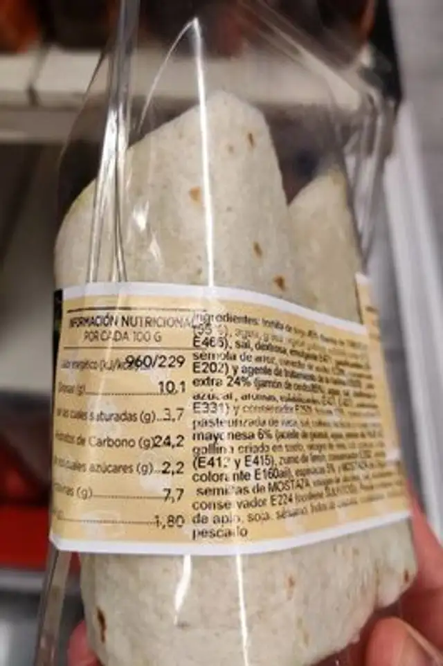 Wrap jamón y queso nutrition facts table