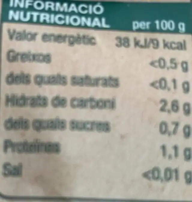 Endívies vermelles nutrition facts table
