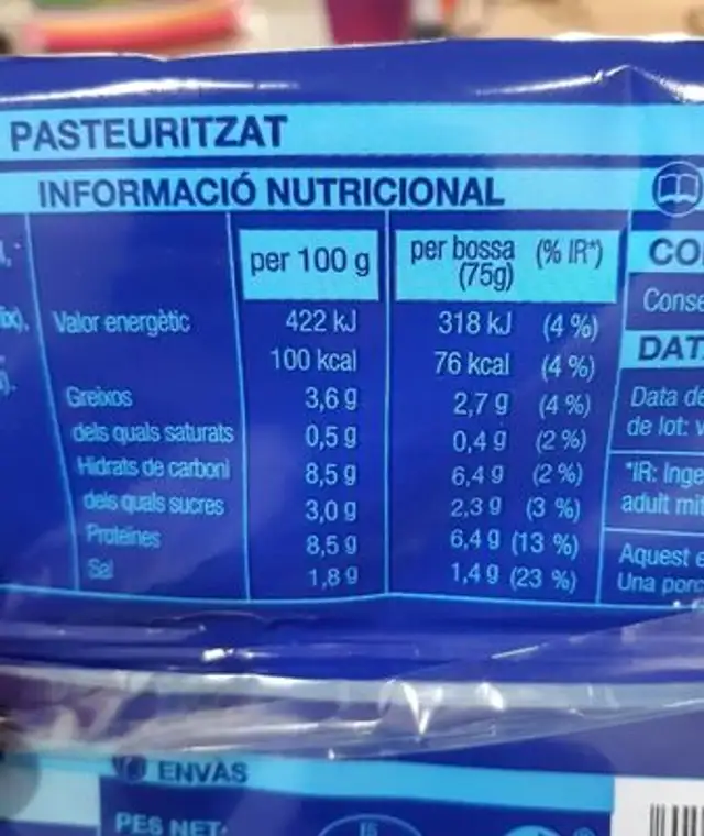 Barretes de surimi nutrition facts table