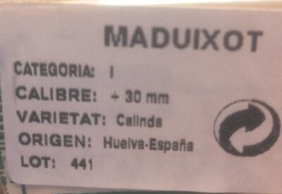 Maduixots ingredients label