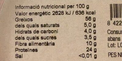 Fruta seca nutrition facts table