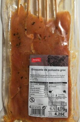 Broqueta de pollastre groc front packaging