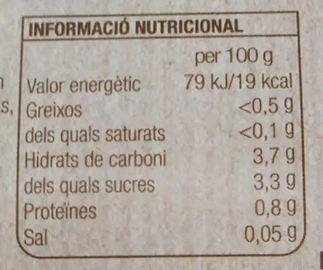 Tomaquet rallat Bonpreu nutrition facts table