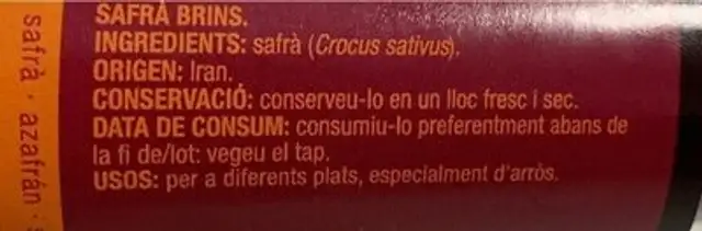 Safrà brins nutrition facts table