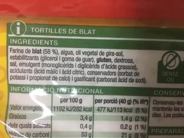 Tortilles de blat ingredients label