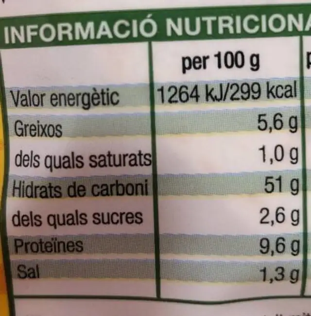 Tortilles de blat nutrition facts table