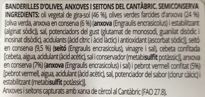 Banderilles d'anxoves i seitons del Cantàbric ingredients label
