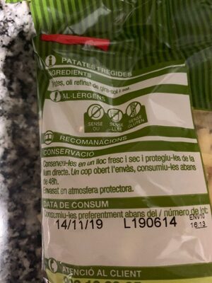 PATATES  PALLA ingredients label