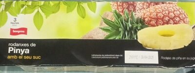 Rodanxes de pinya amb el seu suc front packaging