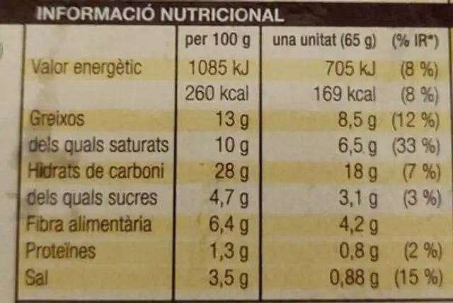 Gelat cucurutxu de vainills nutrition facts table