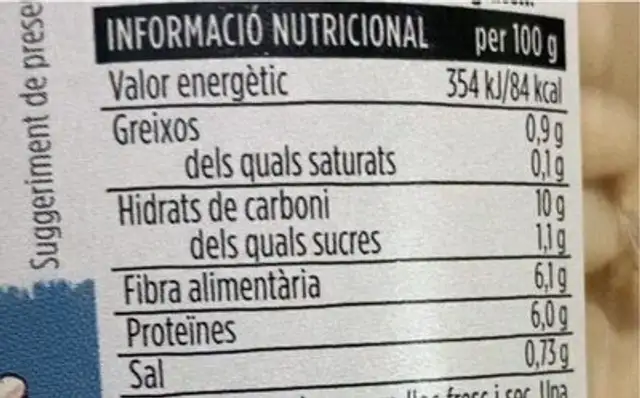 Mongetes del ganxet nutrition facts table