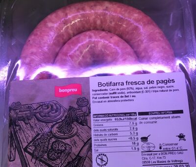 Botifarra fresca de pagès front packaging