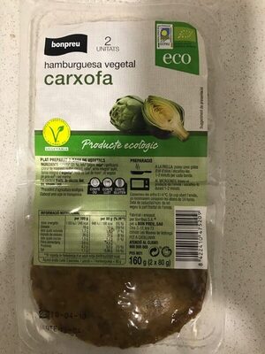 Hamburguesa vegetal carxofa ingredients label