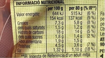 Hamburguesa vegetal carxofa nutrition facts table