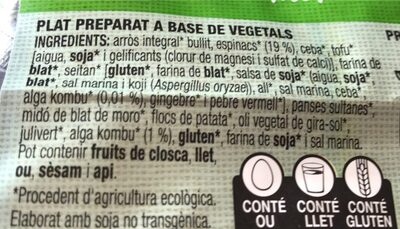 Hamburguesa vegetal espinacs i algues ingredients label