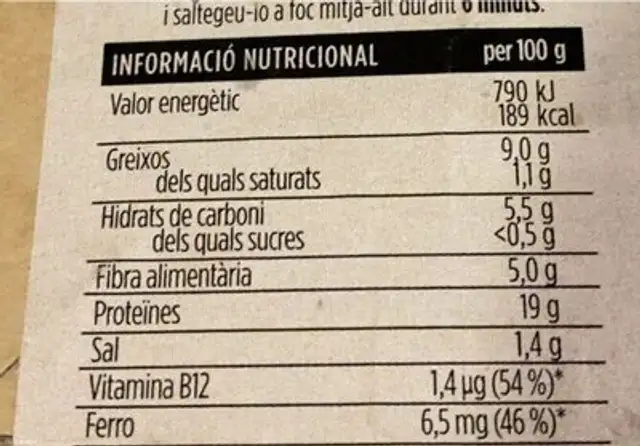 Tires vegetals amb herbes provençals nutrition facts table