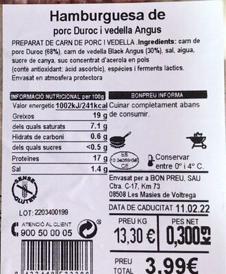 Hamburguesa de porc Duroc i vedella Angus