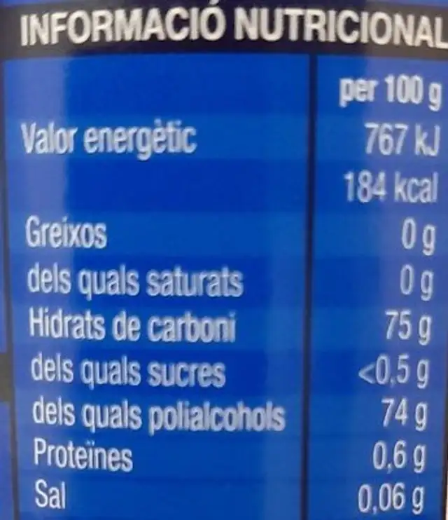 Xiclets menta nutrition facts table