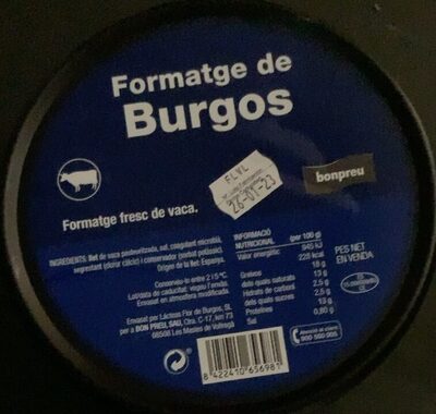 Formatge Burgos front packaging