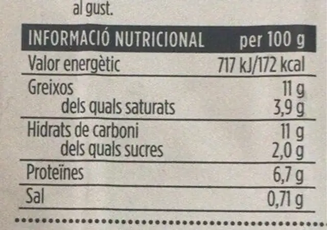 Canelons de brandada de bacallà nutrition facts table