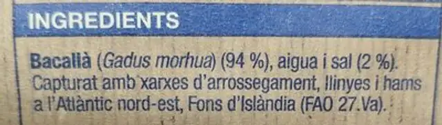 Lomo de bacalao congelado al punto de sal ingredients label