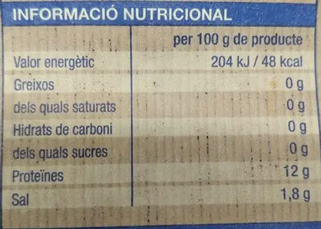 Lomo de bacalao congelado al punto de sal nutrition facts table